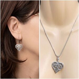 Vintage Brighton Silver Tone Heart Necklace and Earring Set EUC